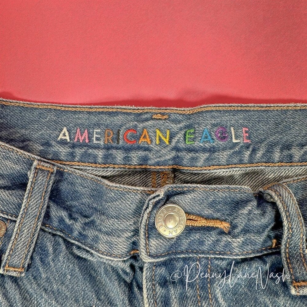 American Eagle Denim '90s Boyfriend Short Embroidered Indigo - Picture 6 of 12